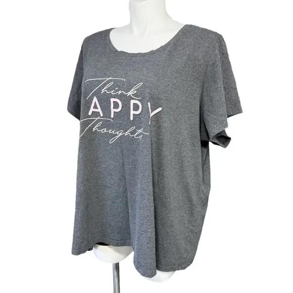 Fleurish Womens T Shirt Top Think Happy Thoughts Graphic Print Short Sleeve 4X - Picture 6 of 6
